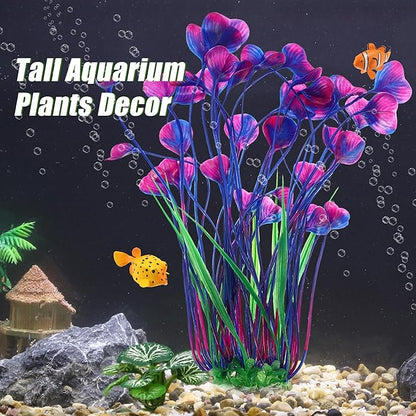 Large Aquarium Plastic Plants, Tall Aquarium Plants, Big Aquarium Plastic Plants for Fish Tanks Decor, 15.75" Height (Purple Green, 2pcs)