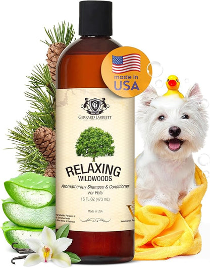 Dog Shampoo and Conditioner Relaxing Wildwoods 16 Fl Oz - Dog Shampoo Itchy Skin Relief, Aromatherapy Natural Dog Shampoo for Smelly Dogs with Aloe Vera & Oatmeal Shampoo for Dogs by Gerrard Larriett