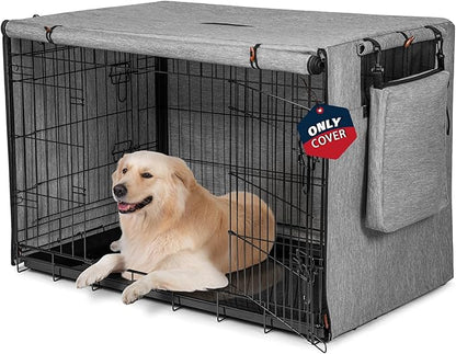 600D Dog Crate Cover, Waterproof Pet Kennel Cover with Storage Bag Fit for 42 Inch Wire Crate Dog Cage, 42 Inches, Gray