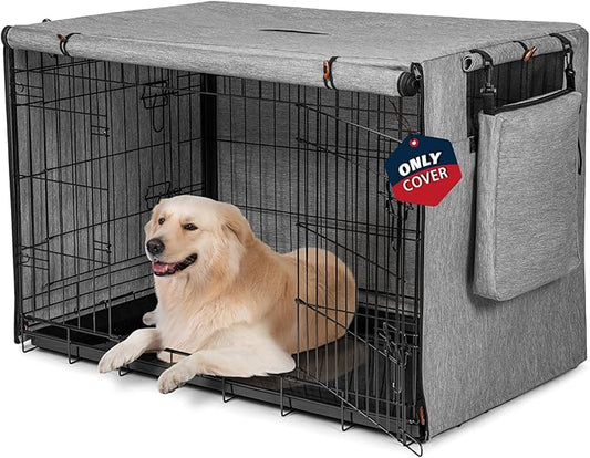 600D Dog Crate Cover, Waterproof Pet Kennel Cover with Storage Bag Fit for 48 Inch Wire Crate Dog Cage, 48 Inches, Gray