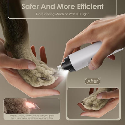 Dog Nail Grinder, Upgrade IP67 Waterproof 3-Speed LED Light-Small Medium and Large Cat and Dog Nail Trimmers Super Quiet, Rechargeable Pet Painless Nail Grinder, White