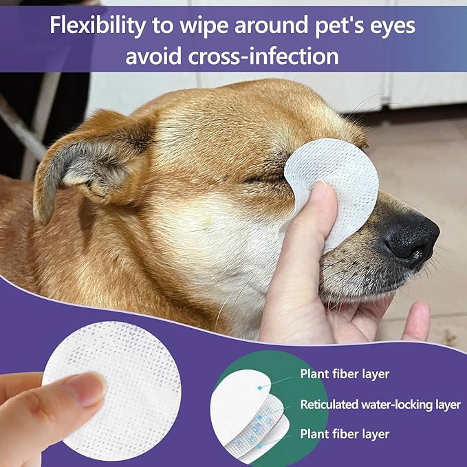Dog Eye Wipes, 130 Count Universal Cat and Dog Tear Stain Remover Wipes, Hypoallergenic Natural Grooming Wipes for Pets Eyes Ears Nose