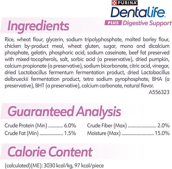 Purina Dentalife Plus Digestive Support Chicken and Pumpkin Flavor Large Dog Dental Chews, MP - 19 ct. Pouch
