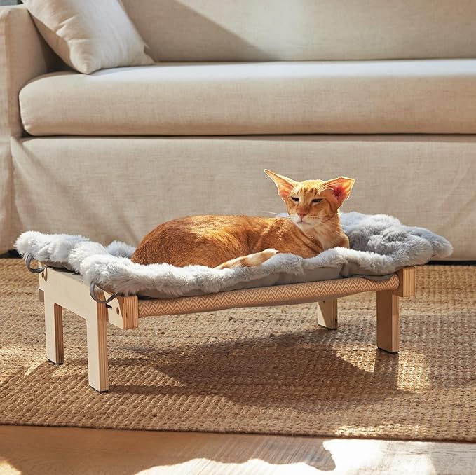 FUKUMARU Cat Window Perch, Transformable Cat Hammock with Fluffy Cushion for Windowsill and Floor, Cats Window Bed for Large Cats and Kittens, Reinforced Wood and Metal Frame, Easy to Adjust Pet Pech