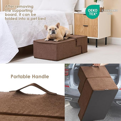 EHEYCIGA Dog Stairs for Bed 18”H, 4-Step Dog Steps for High Bed, Pet Steps for Small Dogs and Cats, Non-Slip Balanced Dog Indoor Ramp, Brown