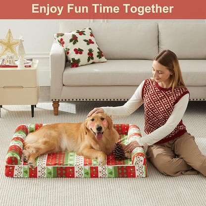 BFPETHOME Christmas Dog Beds for Large Dogs, Orthopedic Dog Bed for Medium Large Dogs,Big Waterproof Couch Dog Pet Bed with Removable Washable Cover