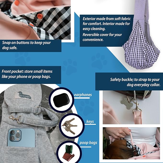 Pet Carrier for Small Dogs & Cats, Sling Carrier with Safety Buckle, Buttons and Front Pocket, Soft, Durable Design, Dog Carriers for Small Dogs 0-12 lbs, Dog Pouch Carrier (Light Pink)