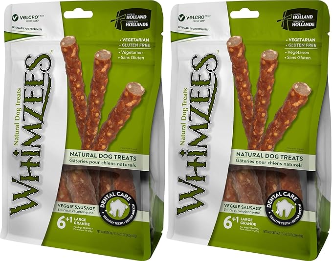 Natural Dog Treats - Veggie Sausage Sticks Large - 7 Pack - (Dogs 40-60 lbs) - Pack of 22