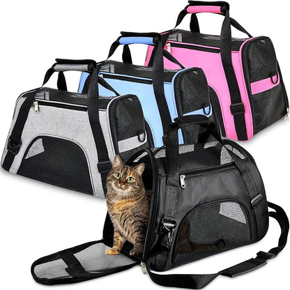 Sweetude 4 Pcs Cat Carrier Soft Pet Carrier for Cat Under 13lbs, 16.9X 11x 7.5 Inch, Soft Sided Foldable Comfortable Portable Carrying Bag for Cat Small Dog Pet Travel (Black, Gray, Pink, Blue)