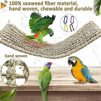 Bird Seagrass Mat 30" × 7" Parrot Natural Grass Woven Net Hammock Parakeet Climbing Rope Ladder Mat Chew Toys Cage Accessories for Pigeon Macaw Cockatiel Conure Budgie Cockatoo Rat Bearded Dragon