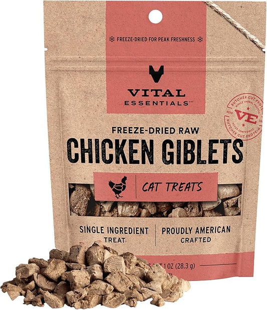 Vital Essentials Chicken Giblets Cat Treats, 1 oz | Freeze-Dried Raw | Single Protein | Grain Free, Gluten Free, Filler Free