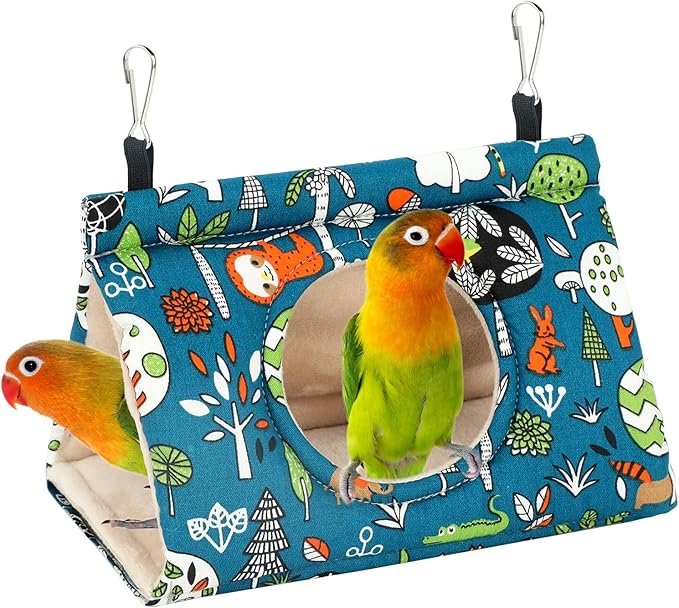 Rypet Winter Warm Bird Nest House - Hanging Hammock Velvet Shed Hut Cage Plush Fluffy Birds Hideaway Sleeping Bed Fuzzy for Parrot Parakeet Cockatiels Budgies Lovebird Smallï¼_lueï¼