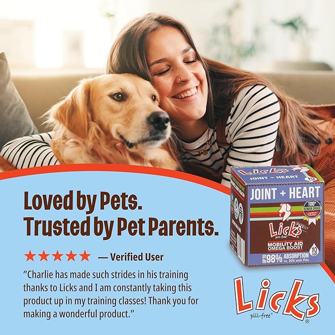 Licks - Dog Joint + Heart Supplement - Omega 3 Fish Oil + Glucosamine - LiquiPaks - 10 Use