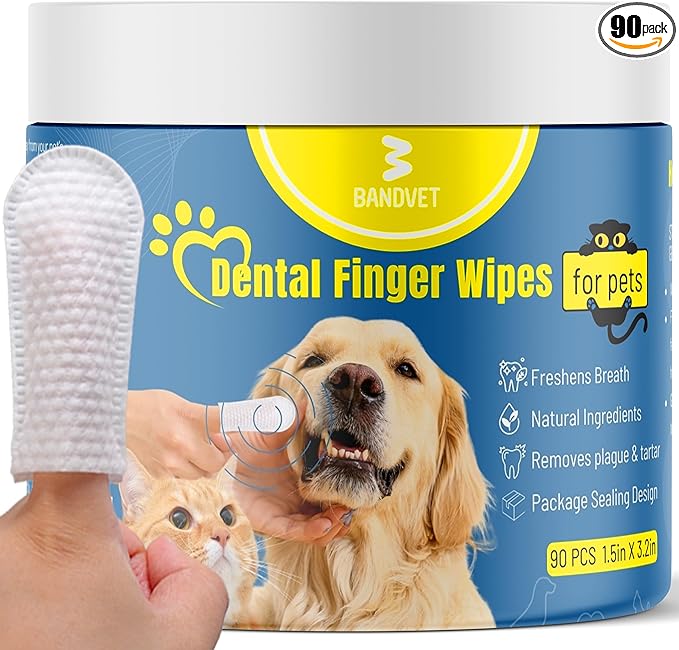 Dog Teeth Cleaning Wipes - No-Rinse Cat Toothbrush, Effective Dog Breath Freshener - Essential for Pet Supplies (90 Count - 1.5 in x 3.15 in)