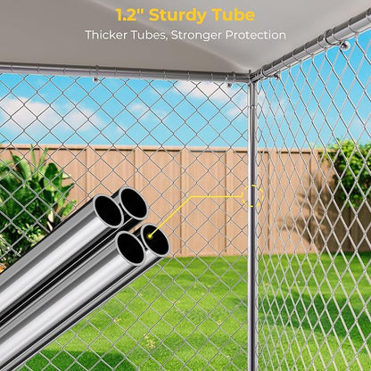 10 x 20FT Large Outdoor Dog Kennel with Bowls, Dog Kennel Outside with Waterproof Cover Roof, Galvanized Heavy Duty Chain Link Dog Runs Cage Playpen for Outside with Secure Lock