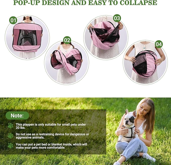 Royizen Puppy Cat Tent Playpen Foldable Waterproof Dog Crate Kennel Indoor Outdoor Portable Playpen Kitten and Small Pets Pop Up Kennel Cat Travel Carrier with Litter Box Enclosure, Pink