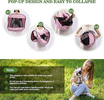 Royizen Puppy Cat Tent Playpen Foldable Waterproof Dog Crate Kennel Indoor Outdoor Portable Playpen Kitten and Small Pets Pop Up Kennel Cat Travel Carrier with Litter Box Enclosure, Pink