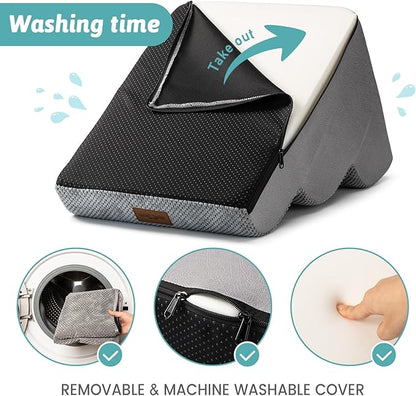 Dog Stairs for Small Dogs 11.8" H, Pet Step with Leakproof Cover, High Density Foam Cat Ramp for Chair or Sofa, Lightweight, Durable, Comfort, 15.7x19.7x11.8 inch, 2 Tiers, Grey