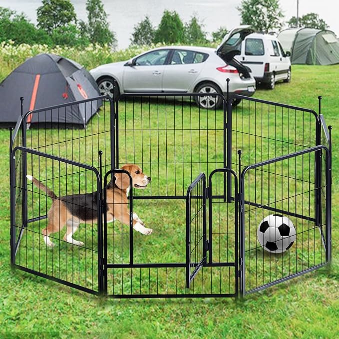 Dog Playpen,Portable Outdoor Dog Fence, Dog Playpen for Large/Medium/Small Dogs, Dog Fences for The Yard,with Doors Foldable Metal (24 inch, 08 Panels)