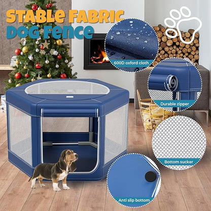 Dog Playpen,45x45x25.6 Inches Hexagonal Dog Fence,Oxford Cloth with Tear Resistance, Large Space Pet Playpen with Double-Opening Doors for Outdoors & Indoors, Anti-Tipping, Ideal for Dogs and Cats