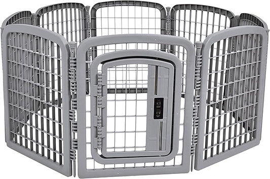 Amazon Basics 8-Panel Octagonal Plastic Pet Pen Fence Enclosure With Gate, 28 inches, Grey