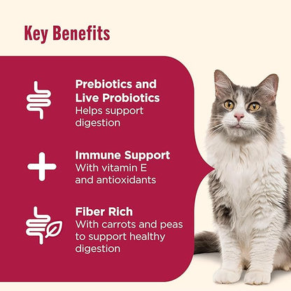 Nutrish Everyday Digestion Dry Cat Food, Chicken Brown Rice and Salmon Recipe with Peas and Carrots, 3 lb. Bag, 4 Count, (Rachael Ray)