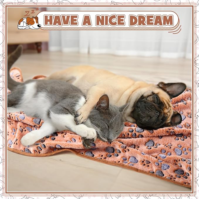 Tegeme 12 Pieces Pet Blanket Soft Fleece Dog Fluffy Doggie Warm Felt Throw Spring Cute Paw Print Puppy Kitten Sleep Mat Bed Covers for Cat(30 x 20 Inch,Dark Gray, White, Camel)