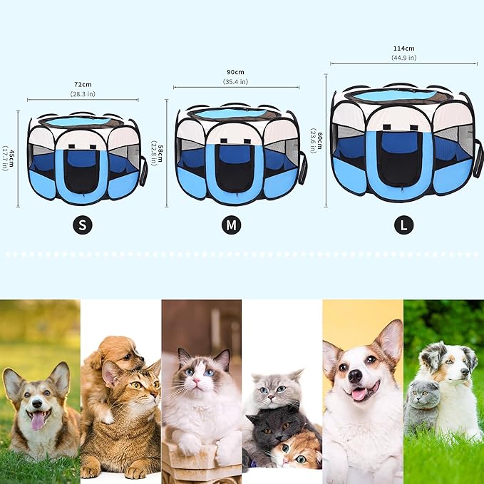 Mile High Life | Foldable Dog Playpen | Portable Dog Crate w Removable Shade Cover | Dog Kennel Indoor/Outdoor w Carry Case | Pen Tent for Dog/Cat/Rabbit(Blue, Small (29"x29"x17"))