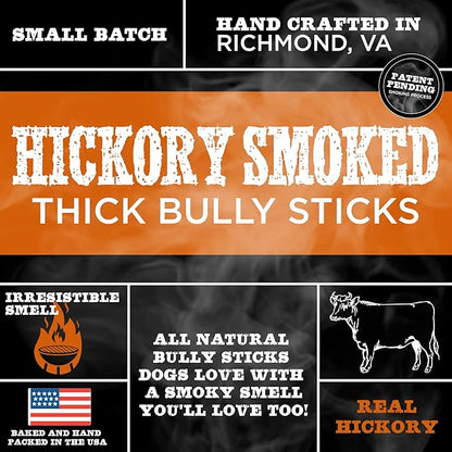 Best Bully Sticks Premium Hickory Smoked 100% Natural Thick 6 Inch Bully Sticks for Dogs - Odor Free with Smoky Aroma - No Additives Free-Range Grass-Fed Beef, Grain-Free Dog Chews - 5 Pack