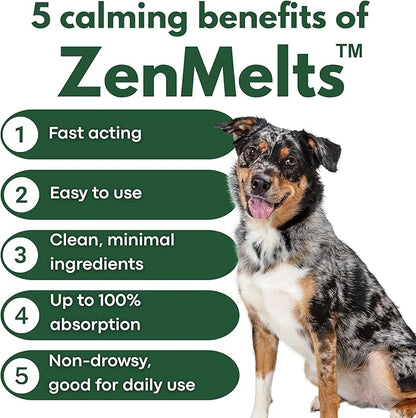 Calming Strips for Dogs 4-in-1 – 30 Behavioral Support Melts with Chamomile, L-Theanine, Tryptophan & Melatonin for Dogs – Supports Calm During Fireworks & Separation – Non Drowsy Pet Zen Formula