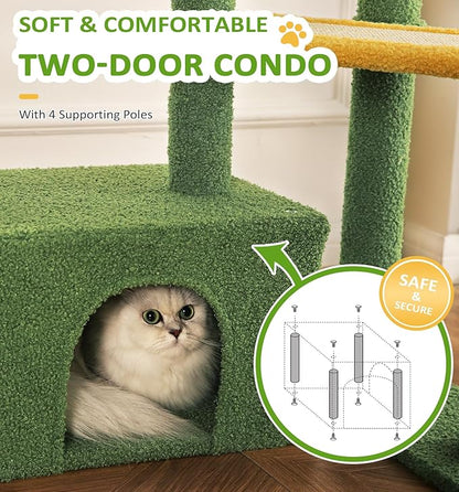 Made4Pets Cat Tree, Small Cat Tower for Indoors Cats, Cute Wood Kitty Condo with Scratching Post and Pad, 29" Multi-Level Modern Activity Climbing Furniture for Small and Medium Cats, Green