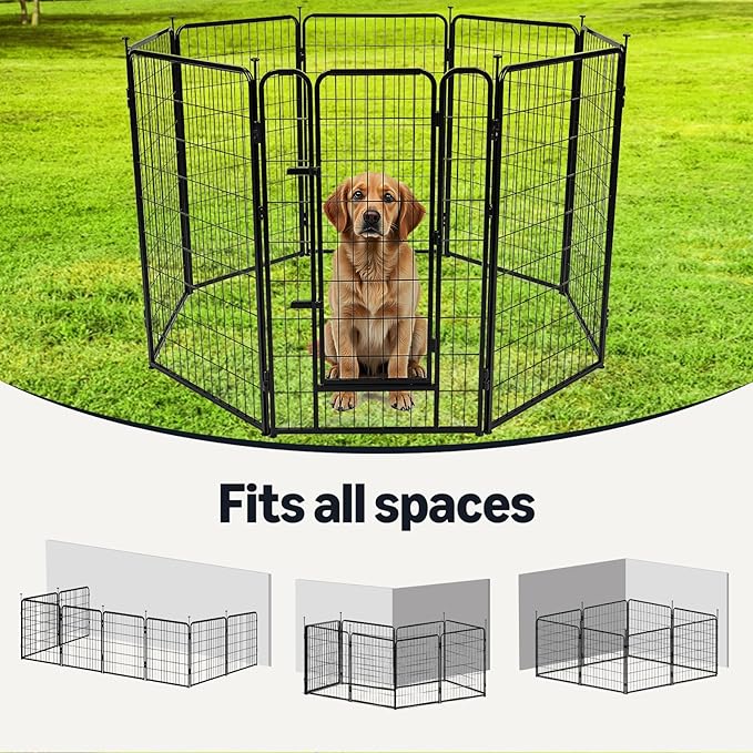 Amazon Basics Dog Playpen, 8 Panels Metal Fence with Door, Foldable for Indoor and Outdoor Use, Suitable for Small to Medium Sized Dogs, 42 Inch Height, Black