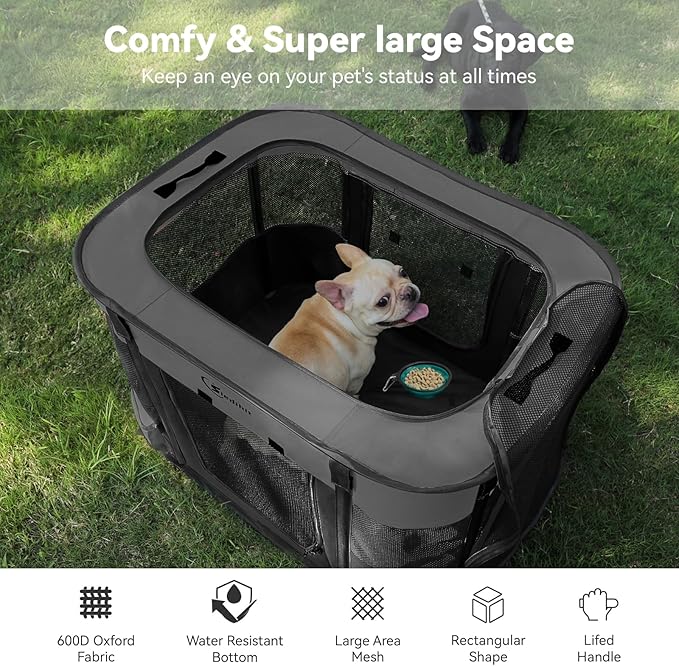 Dog Cat Playpen28/31/35in, Pet Puppy Portable Pens for Outdoor Travel Crate, Indoor After Surgery Use, Foldable Dog Kennel Tent for Rabbit or Small Animals and Tent Stakes (Dark Grey, Small)