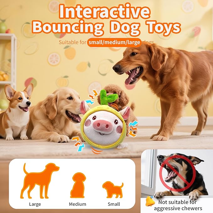 Interactive Dog Toys, Moving Dog Toy Ball, Automatic Bouncing Rolling Dogs Toys to Keep Them Busy for Small Medium Dogs Puppy with Jumping Music Talking Mode(Pig)
