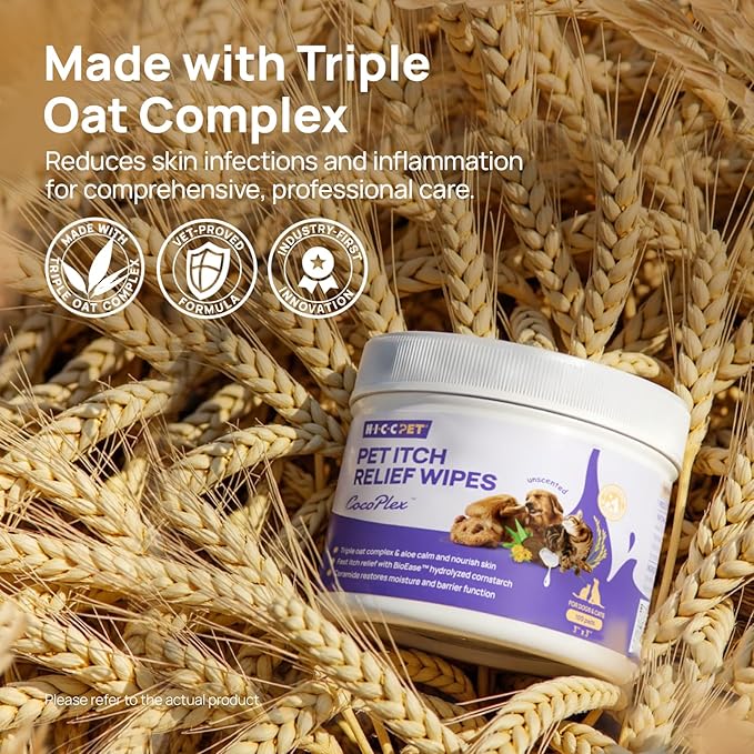 HICC PET Itch Relief Wipes for Dogs & Cats, Rapidly Relieves Itching, Soothes Hot Spots and Skin Irritations, Hypoallergenic Hot Spot Treatment Cleaning Wipes, Alleviate Dry Itchy Skin - 100 Count
