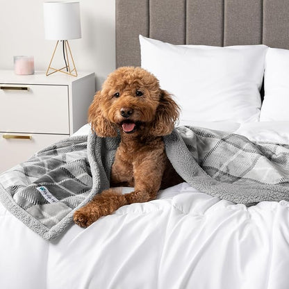 PetAmi Waterproof Dog Blanket for Small Medium Dog, Pet Puppy Blanket Couch Cover Protection, Sherpa Fleece Cat Blanket Sofa Bed Furniture Protector Reversible Soft Washable 29x40 Plaid Light Grey