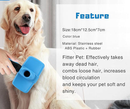 3-in-1 Pet Grooming Set - Self-Cleaning Slicker Brush, Deshedding Rake Comb, and Finger Toothbrush for Dogs & Cats | Perfect for Grooming, Dematting, and Dental Care (blue)