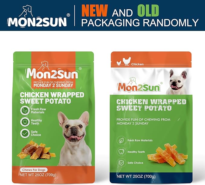 MON2SUN Dog Treats Rawhide Free Chicken Wrapped Sweet Potato Snacks, Gluten & Grain Free, Treats for Puppy and Small Dogs, (Chicken, 1.56 Pound-Pack of 1)
