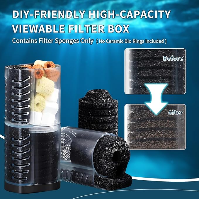 TARARIUM Aquarium Filter Pond Pump 660GPH for 75-300 Gallon Fish Tank, 8ft. High Lift Dry Burning Protection Biochemical Submersible Internal Powerful Pump 4 in 1, Saltwater Freshwater Large