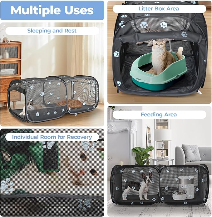 2-in-1 Dog Playpen 73.5''Pop Up Cat Pet Playpen, Assembly-Free Indoor Outdoor Kitten Enclosure, Breathable Cat Cage Portable Puppy Tent Crates Kennel for Small Animals(No Divider, Unified Space)