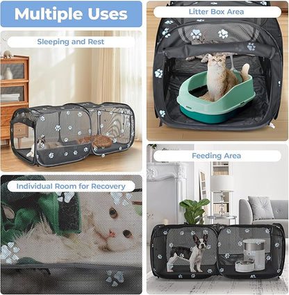 2-in-1 Dog Playpen 73.5''Pop Up Cat Pet Playpen, Assembly-Free Indoor Outdoor Kitten Enclosure, Breathable Cat Cage Portable Puppy Tent Crates Kennel for Small Animals(No Divider, Unified Space)