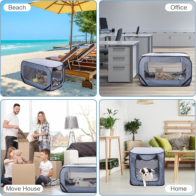 37 Inch Collapsible Dog Crate with Mat Liner Pop up Dog Kennel Waterproof Portable Car Seat Kennel Travel Crate for Pet Indoor Outdoor Cat Bed Collection(Gray)