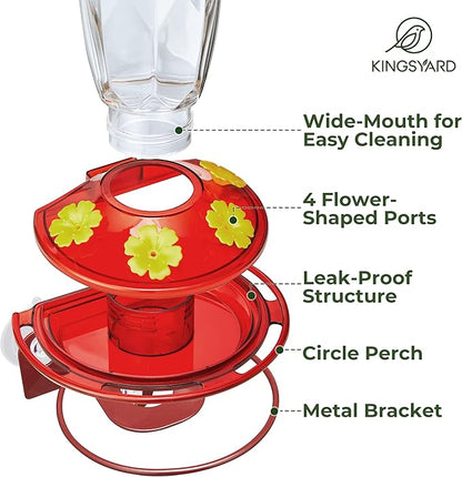 Kingsyard Window Hummingbird Feeder for Outside, 14 Oz Hummer Bird Nectar Feeder with 4 Feeding Ports & Circle Perch, Easy to Clean and Refill, Hummingbird Gifts (Transparent)