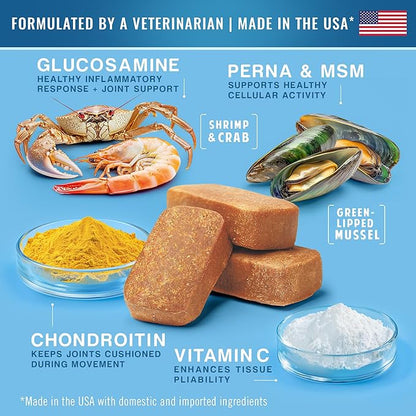 Advanced Hip & Joint Support Pro Supplement. Rich with Glucosamine, MSM & Green Lipped Mussel. For All Dog Breeds & Ages. 60 Duck Flavored Chews for Enhanced Mobility. Made in the USA, Enjoy !