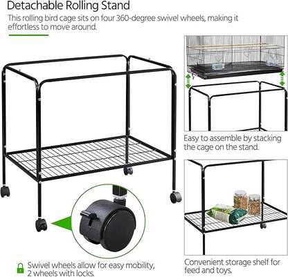 Yaheetech 47-inch Rolling Breeding Flight Bird Cages for Parakeets Budgies Finches Cockatiels Conures Lovebirds Canaries Parrots w/Detachable Stand, Black