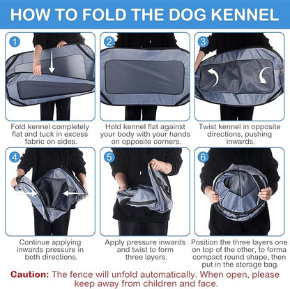 37 Inch Collapsible Dog Crate with Mat Liner Pop up Dog Kennel Waterproof Portable Car Seat Kennel Travel Crate for Pet Indoor Outdoor Cat Bed Collection(Gray)