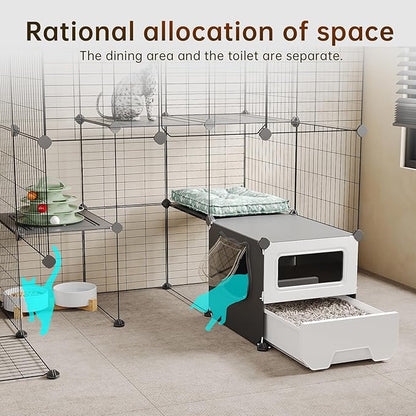 Oneluck Cat Cage with Litter Box, Large 4-Tier DIY Enclosures Detachable Metal Wire Kennel Indoor Crate Exercise Place Ideal for 1-3 Cats