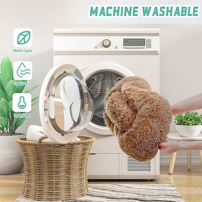 NOYAL Calming Donut Dog Bed for Small to Medium Dogs & Cats - Plush Faux Fur Anti-Anxiety Pet Bed with Machine Washable Cover & Non-Slip Base