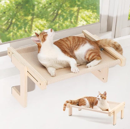 FUKUMARU Cat Window Perch, Transformable Cat Hammock for Windowsill and Floor, Cats Window Bed for Large Cats and Kittens, Reinforced Wood and Metal Frame, Easy to Adjust & Assemble Pet Pech Beds
