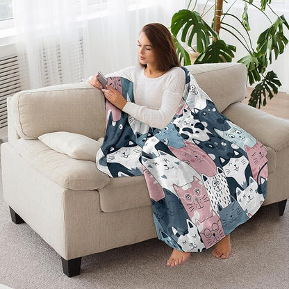 Cat Blanket, Cats Gifts for Girls Women, Cat Gift for Cats Lovers, Birthday Gifts Decor Throw Blanket 50"x60"